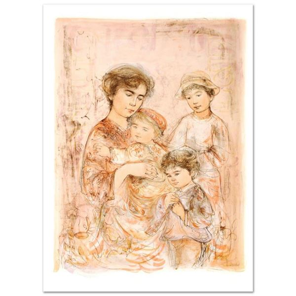 "Lotte and Her Children" Limited Edition Lithograph (27" x 37.5") by Edna Hibel