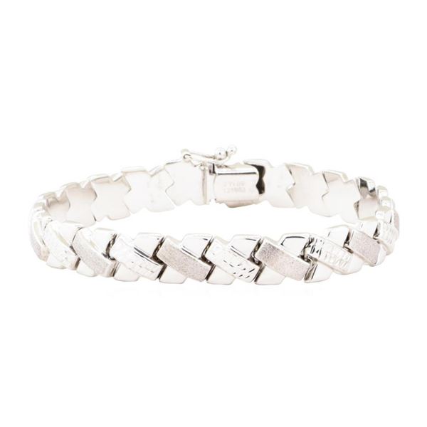 Textured  X  Motif Bracelet - 14KT White Gold