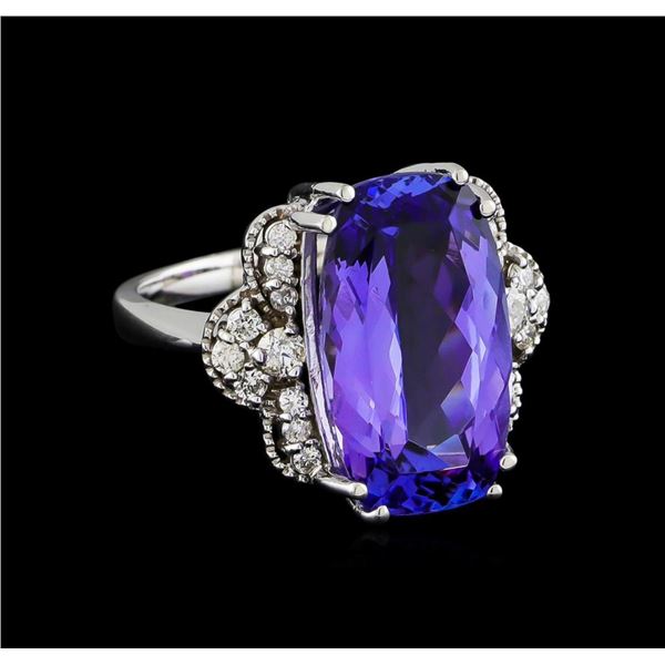 10.50 ctw Tanzanite and Diamond Ring - 14KT White Gold