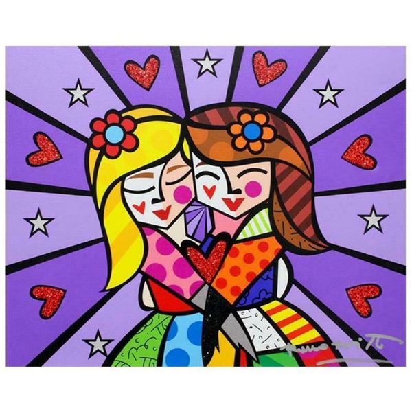 Romero Britto "Happiness" Hand Signed Limited Edition Giclee on Canvas; Authenti