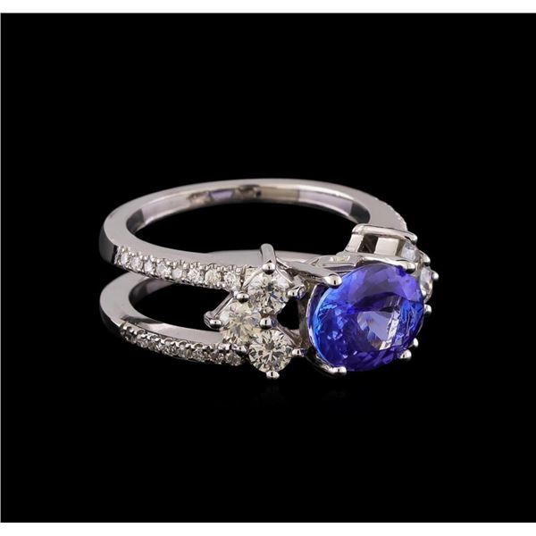 1.98 ctw Tanzanite and Diamond Ring - 14KT White Gold