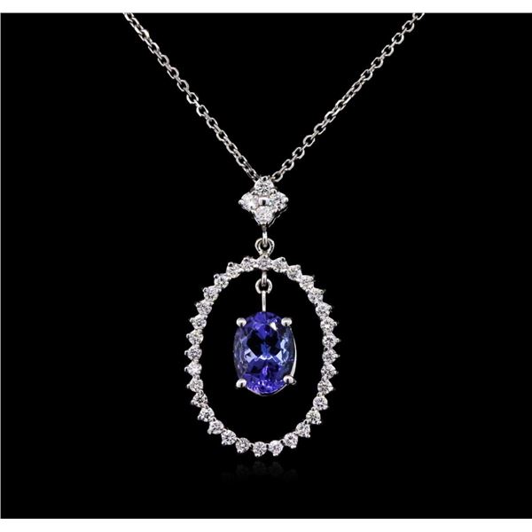 2.00 ctw Tanzanite and Diamond Pendant With Chain - 14KT White Gold