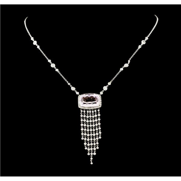 15.20 ctw Kunzite and Diamond Necklace - 18KT White Gold