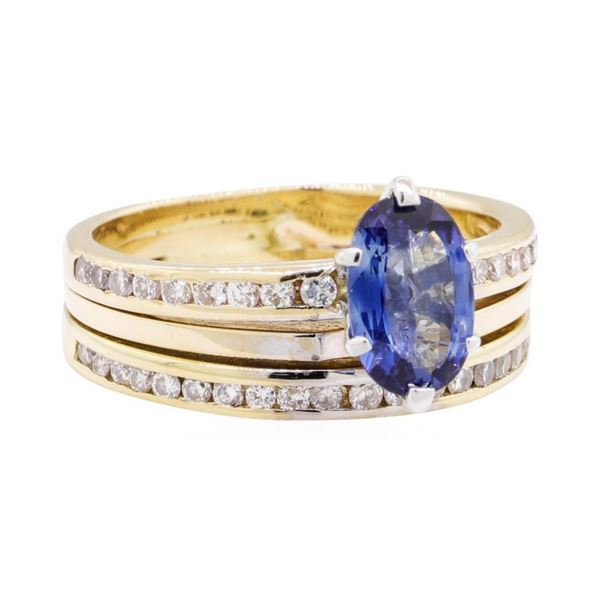 1.31 ctw Sapphire and Diamond Wedding Set - 14KT Yellow Gold