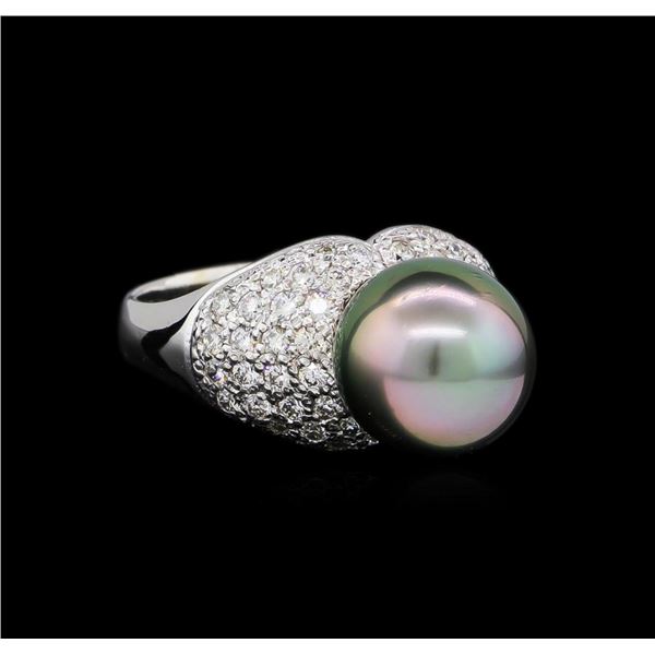 0.87 ctw Pearl and Diamond Ring - 14KT White Gold