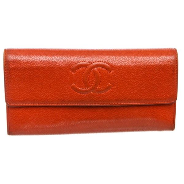 Chanel Red Caviar Leather CC Long Flap Wallet