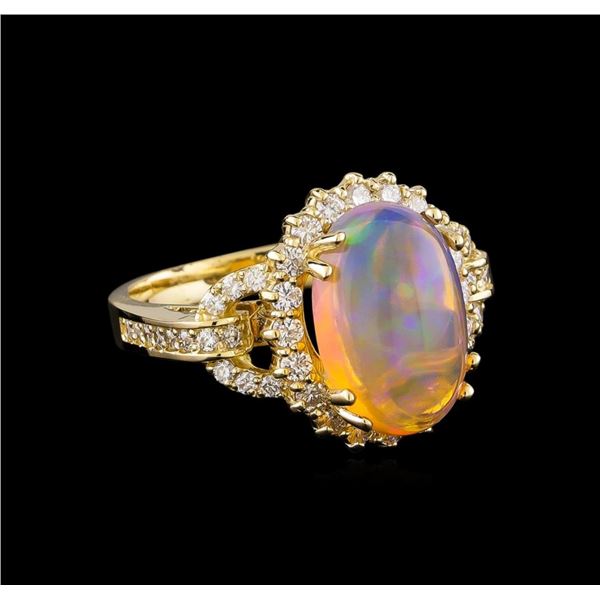 4.01 ctw Opal and Diamond Ring - 14KT Yellow Gold