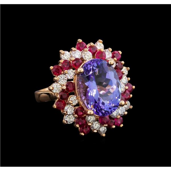 14KT Rose Gold 7.95 ctw Tanzanite, Ruby and Diamond Ring