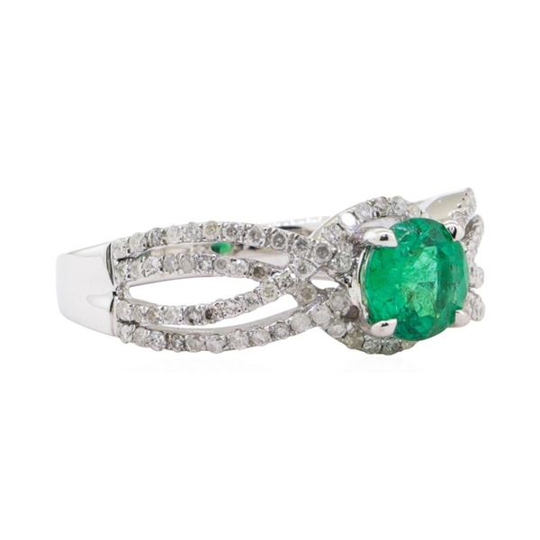 0.78 ctw Emerald and Diamond Ring - 14KT White Gold