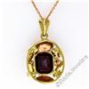Image 5 : Vintage Handmade 14kt Rose and Green Gold 3.50 ctw Garnet Floral Pendant Necklac