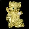 Image 2 : LARGE Detailed Textured 18K Gold Pearl & Emerald Playful Kitten Cat Brooch Pin