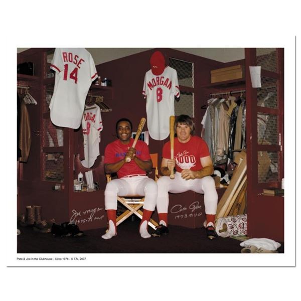  Pete Rose & Morgan in Clubhouse  Archival Photograph Autographed by Pete Rose a