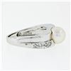 Image 6 : Estate 14k White Gold 7.65mm Akoya Pearl Solitaire & Pave Set Diamond Band Ring