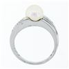 Image 7 : Estate 14k White Gold 7.65mm Akoya Pearl Solitaire & Pave Set Diamond Band Ring