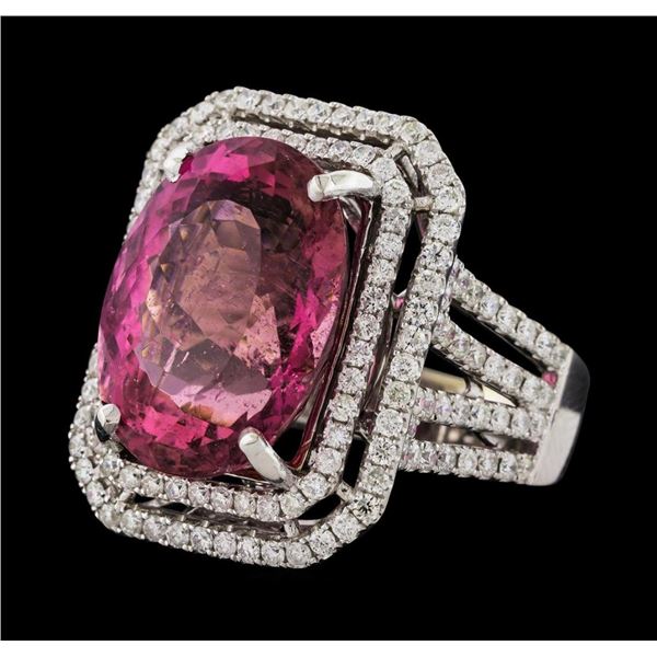 16.15 ctw Pink Tourmaline and Diamond Ring - 14KT White Gold