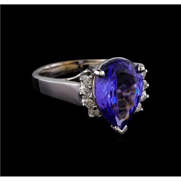 4.47 ctw Tanzanite and Diamond Ring - 14KT White Gold