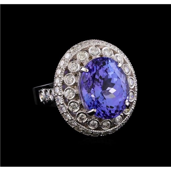 9.23 ctw Tanzanite and Diamond Ring - 14KT White Gold