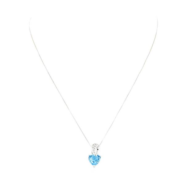 3.10 ctw Blue Topaz and Diamond Heart Shaped Pendant with Chain - 14KT White Gol