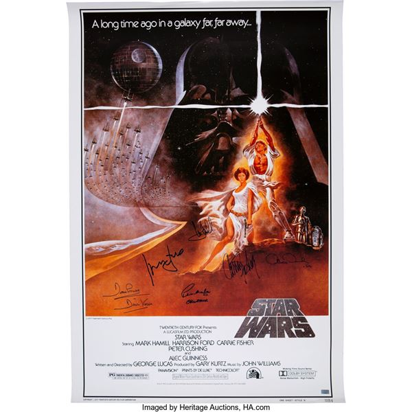 Star Wars Cast Signed Movie Poster. An early 1990s replication of the original 1