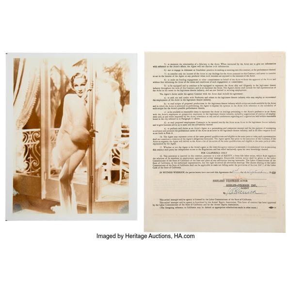 Marlene Dietrich Signed Contract With Management Company With Promo Photo. A two