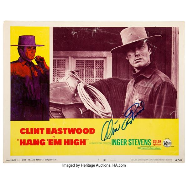 Clint Eastwood Signed Hang ‘Em High Lobby Card (1968). A 14" x 11 ¼" lobby card