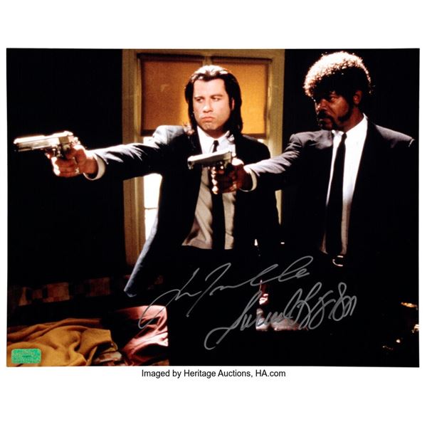 Samuel Jackson/John Travolta Signed Pulp Fiction Promo Photo Print.  An 11" x 14