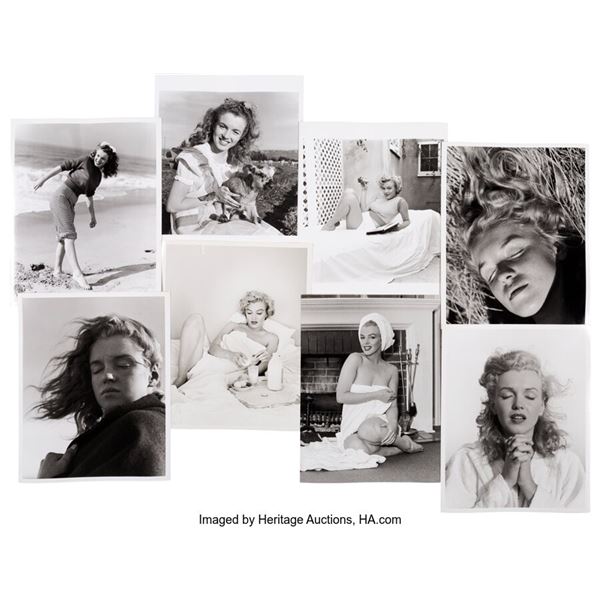 Marilyn Monroe Photos by Andre de Dienes (8). A collection of eight 8" x 10" bla