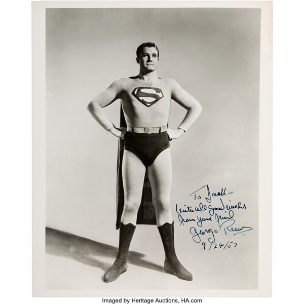 George Reeves Signed and Inscribed Photo.  An 8" x 10" black and white photo of