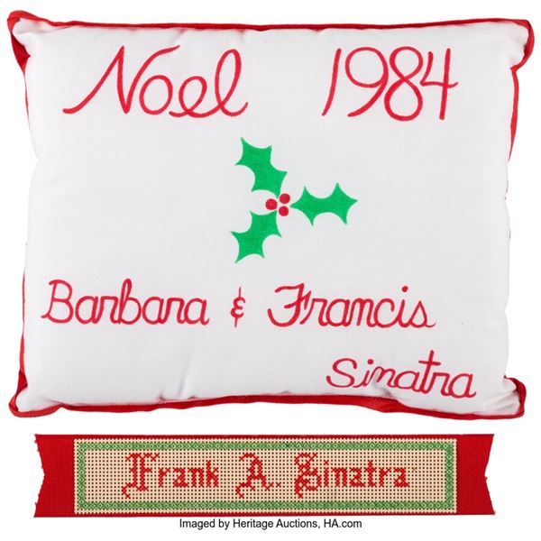 Frank Sinatra Christmas Pillow and Ribbon.  Two Christmas-themed items from Ol’