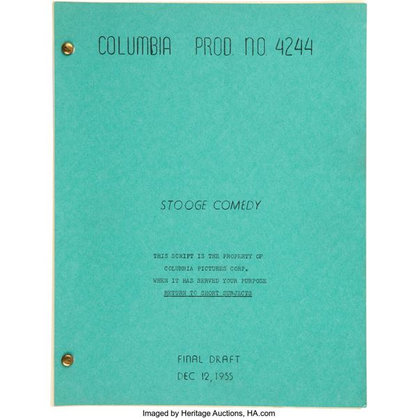 Moe Howard's Script For The Three Stooges' "Rumpus in the Harem" (1955).  Moe Ho