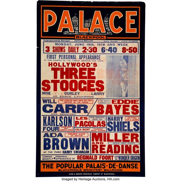 Moe Howard's Personally Owned Poster For The Three Stooges' Performance at the B