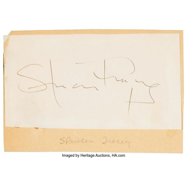 Spencer Tracy Signed Slip of Paper. A slip piece of paper signed by the Northwes