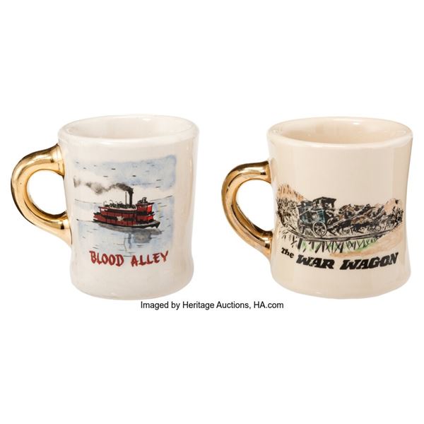John Wayne Mugs (2). Two mugs made with artwork from John Wayne films. Includes: