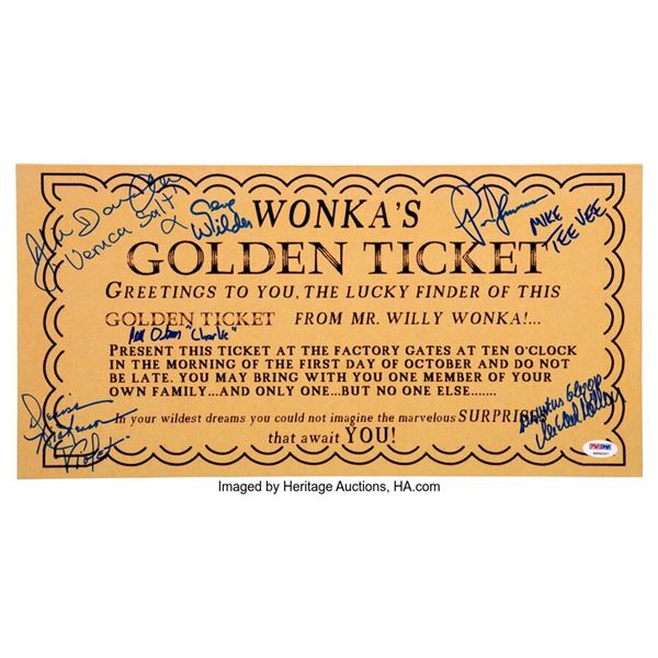 Willy Wonka and the Chocolate Factory Cast Signed Golden Ticket. A Golden Ticket