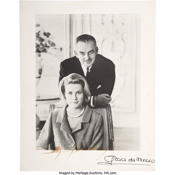 Trini Lopez Owned Grace Kelly/Rainier III Signed Photo.  A 9 ½" x 12" black and