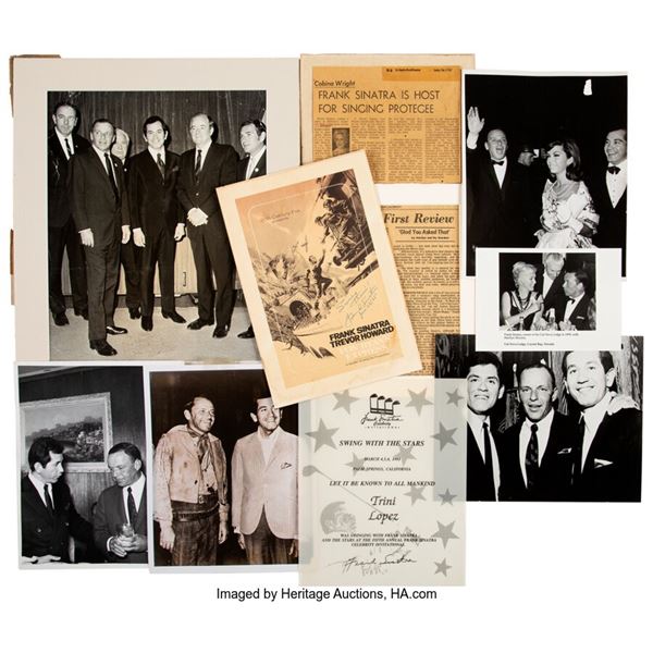 Frank Sinatra Signed and Inscribed Handbill With Photos and Articles. Ten pieces