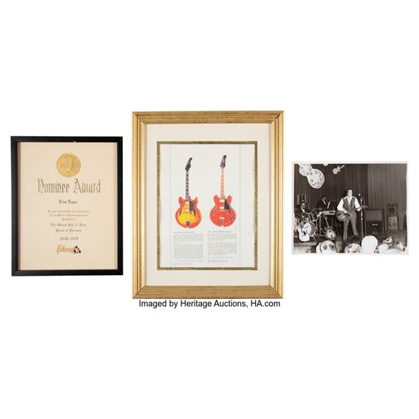 Trini Lopez Gibson Guitar Framed Ad and Nominee Award. Two main items related to