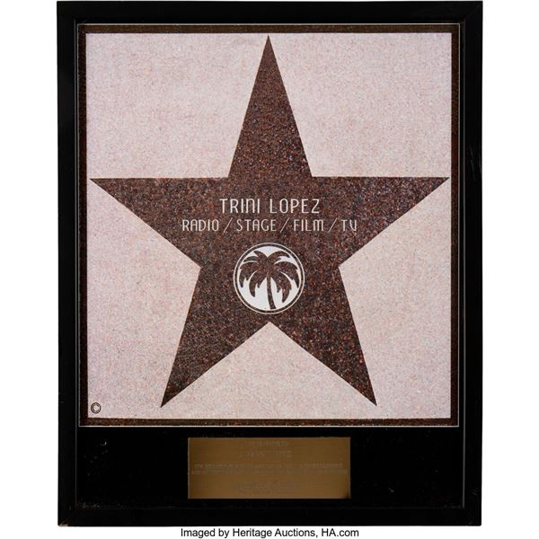 Trini Lopez Palm Springs Walk of Fame Plaque. A plaque in recognition of Trini's