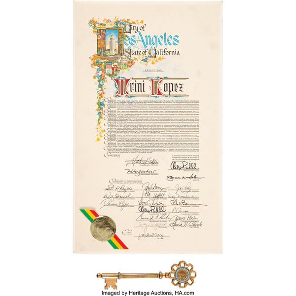 Trini Lopez Los Angeles Resolution and Key to Anaheim. Two items recognizing Tri