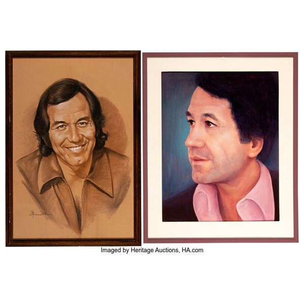Trini Lopez Personally Owned Portrait Paintings (2). A collection of two large p