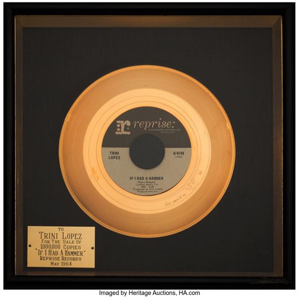Trini Lopez Personally Owned "If I Had A Hammer" In-House Gold Sales Award. An i