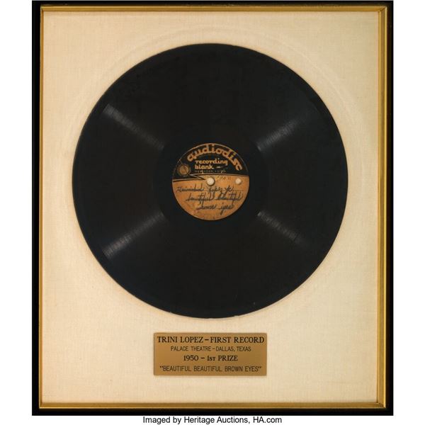 Trini Lopez First Record 78 RPM Acetate Matted and Framed. Placed on white matte