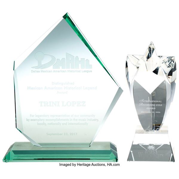 Trini Lopez Awards (2).  Two awards from Trini's, presented in the 2000s. Includ