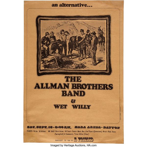 The Allman Brothers Band (w/Duane) 1971 Dayton, OH Concert Poster. An original t