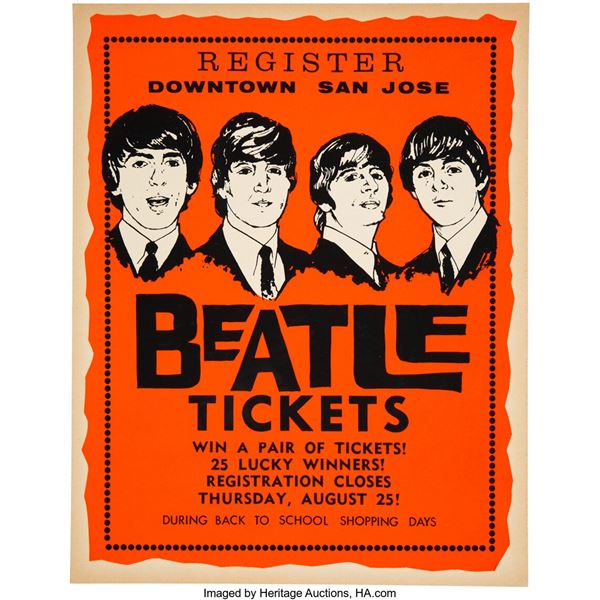 The Beatles 1966 San Francisco Bay Area Ticket-Contest Poster. A fun and unusual