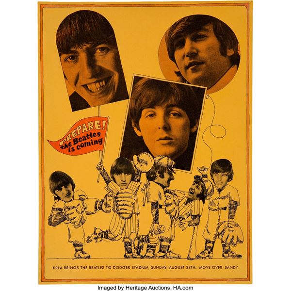 The Beatles 1966 Dodger Stadium Second-to-Last-Ever Concert Poster. An original