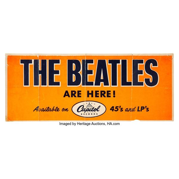 The Beatles Are Here! 1964 Capitol Records Promotional Banner. An original Capit