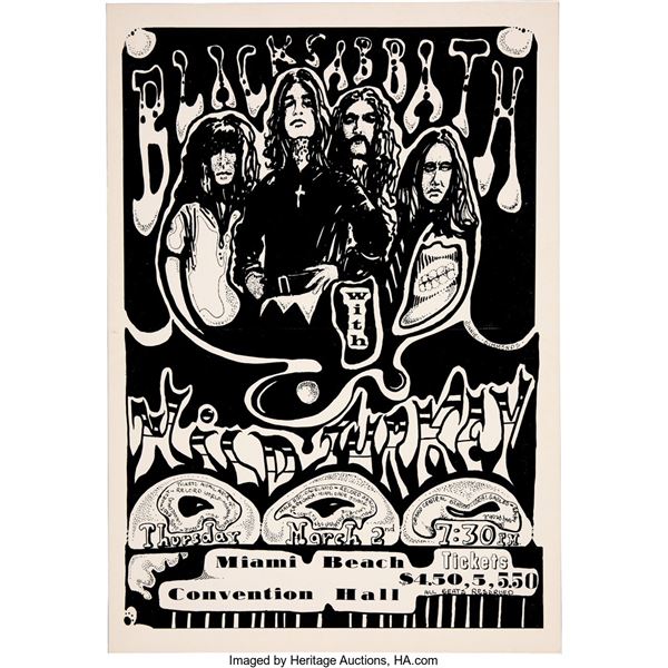 Black Sabbath 1972 Miami Beach, FL Concert Poster. An artifact from when Black S