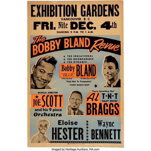 Bobby "Blue" Bland 1964 Vancouver, B.C. Concert Poster. An original cardboard wi