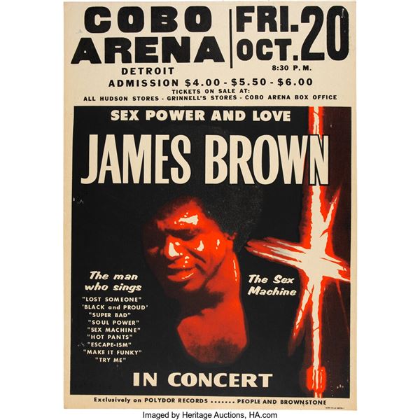 James Brown 1972 Cobo Arena, Detroit Jumbo Globe Concert Poster. An original car